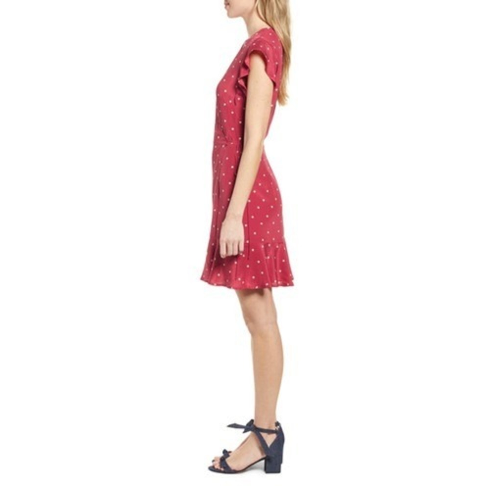 RAILS Leanne Polka Dot Dress Womens Medium Raspberry Red Silk Wrap Mini Short - Picture 4 of 16